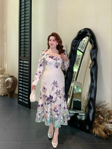 GLEC | Important Occasions Elegant Dresses Lancao Print Square Neck Slim Fit Fish Tail