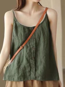 HUAXUNRAN | Solid Loose Belly Covering Cotton Linen Underwear Top XL Size
