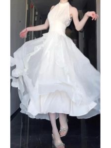 ĐẦM maxi CHANGTONG ôm eo cổ chữ A kiểu Pháp thanh lịch phong cách đi biển