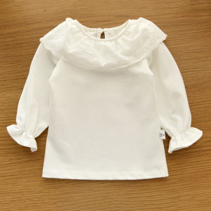 Soft Little White Shirt Childrens Long sleeve Base T-shirt Lace Collar Girls Middle and Big Childrens School Childrens Clothing