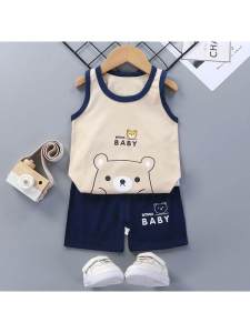 Bộ Đồ Trẻ Em Cotton Nguyên Chất Thời Trang Mùa Hè Cho Bé Trai Và Bé Gái Áo Vest Ngắn Quần Áo Trẻ Em Phong Cách Hàn Quốc