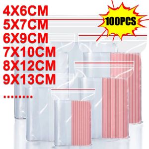[Leslye] 100PCS PE Transparent Plastic Self Seal Bag Convenient Resealable Vacuum Fresh Zip Lock Package for Food Storage