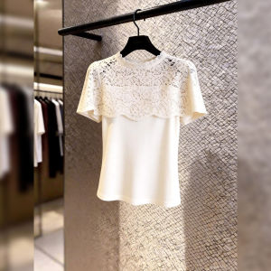 French Lace Patchwork Elegant Style White Top