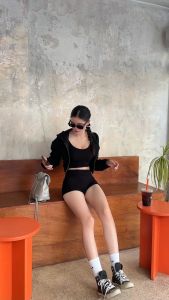 🌈SpinnyHouse🌈เลคกิ้งขาสั้น กางเกงซับในใส่กันโป๊ได้🤎 ผ้าเรย่อนยืดตามตัว รุ่น เลคกิ้งขาสั้น