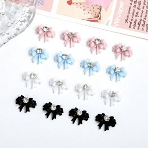 30PCS Solid Color Fairy Bows Resin Nail Charms Double-layer Minimalist Bows Rhinestone Inlaid for DIY French Style Hairpin Nails