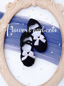 Black Ballet Dance Shoes for Girls Cat Claw Shape Childrens Shoes British Luxury Flower And Cat Design Princess Style Canvas Help