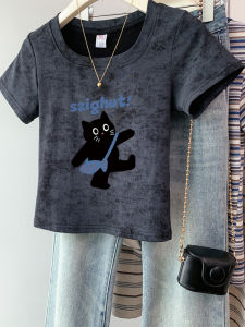 Áo Thun Cotton Cổ Chữ U Tay Ngắn Mùa Hè Phong Cách Mới Ôm Vừa Vặn Thon Gọn Ngắn Dáng Thường Xuyên in Họa Tiết Hoạt Hình