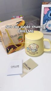 Ly sứ uống nước Thankyou dễ thương 420ml quà tặng có nắp đậy uống cafe kèm thìa - LSTY01