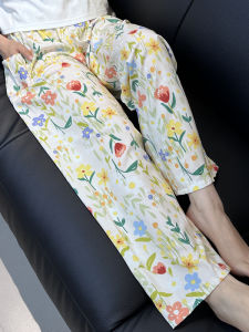 High Waist Cotton Silk Sleepwear Womens Beach Pants Artificial Cotton Outdoor Wear Mosquito Proof Large Size Home Air Conditioning Long Trousers