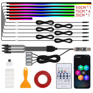 KEVANLY | KEVANLY Universal RGB Car Ambient Lights 10 in 1 Footwell Atmosphere Lamps USB APP Remote Cigar Lighter for Tesla Model 3 Y S X