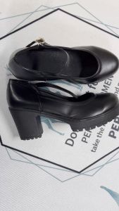 Black school shoes for women Korean elegant soft leather shoes waterproof platform chunky heels
