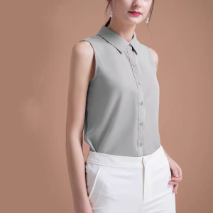 Áo Sơ Mi Không Tay Màu Trắng Cổ Polo Mùa Xuân Hè Mới Áo Lót Cổ Điển Áo Vest Sơ Mi Voan Màu Trơn Cổ Polo Không Tay