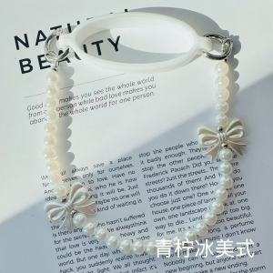 Universal Cup Holder Pearl Hand Carry Rope Water Cup Holder French Style White Butterfly Bow Tie Straw Cup Accessory