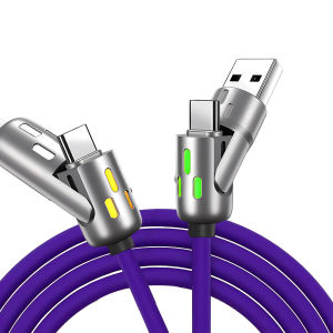 4 in 1 Multi Interface Charger Rotating Elbow USB to Type-C 1M Mobile Phone 240W Fast Charging Silicone Cable Data Transfer