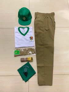 BSP Scout Uniform Set: 7-in-1 White V-neck T-shirt Green Cap Khaki Pants Green ScarfScouting & School Uniforms