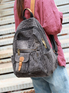 Retro Style Denim Backpack Casual Commuting Double Shoulder Travel Bag Multiple Pockets Outdoor Travel Bag Simple Design