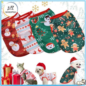 SKISOPGO Christmas Elk Snowmen Print Cats Dogs Clothes Puppy Vest New Year Pet Costume Santa Claus Festival Chihuahua French Bulldog Shirt