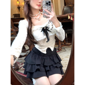 Sweet Lace Trim High Waist A-Line Short Skirt Womens 2024 Summer New Small Size Puffy Pleated Gored Skirt Pants