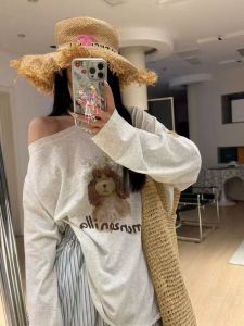 Slimming Summer Thin Long Sleeve Dog T-Shirt Casual Loose Fit Korean Style Commute High Waist Polyester Fiber Tee