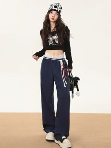 กางเกงขายาวทรงตรงหลวมๆ สไตล์ฮิปฮอปสำหรับเต้นแจ๊สสไตล์อเมริกันสำหรับผู้ชายและผู้หญิง กางเกงขายาวทรงตรงสำหรับเต้นรำสตรีทสไตล์ฮิปฮอปสำหรับฤดูใบไม้ร่วงและฤดูหนาว