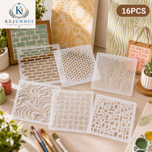 other | 16Pcs Texture Stencils Reusable PET Painting Templates Geometric Brick Wood Grain Pattern for DIY Wall Wood Fabric Decor