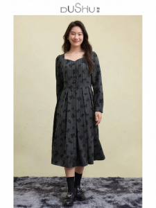DUSHU | Stylish Large Size Women Velvet Print Retro Dress