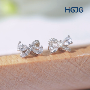 Bông Tai Bạc 925 Nơ Chéo Xinh Xắn Dễ Thương HGJG Đính Đá Lấp Lánh Thích Hợp Đeo Hằng Ngày An Toàn