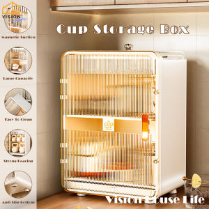 Vision Cup Storage Cabinet with Dustproof Door Countertop Seasonings Jars Organizer Spice Kitchen Spice Storage Shelf Makeup Storage Organizer Cosmetic Skincare Display Case