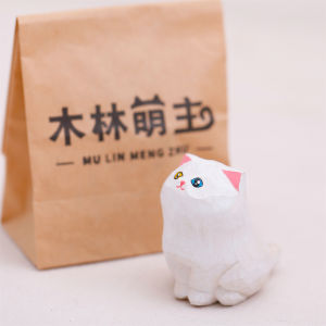 Send TA a Handmade Wood Carving Kitten Emotional Stability Soft and Adorable Cure Table Decorative Ornaments Lion and Cat Doll White