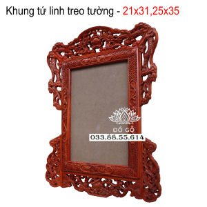 Khung ảnh thờ treo tường song long tứ linh gỗ hương