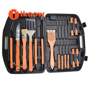 I know 18-Piece BBQ Grill Tool Set with Wooden Handles - Complete Barbecue Accessories Kit in Durable Carrying Case