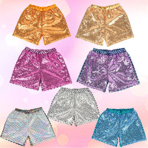 LOlanta ชุดออกกำลังกายกางเกงวิ่งสำหรับเด็กหัดเดินขาสั้นเลื่อมเมทัลลิกสำหรับ3-10Years เต้นรำยิมนาสติกขี่จักรยาน