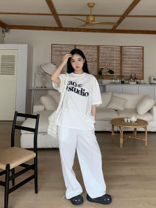 Loose Fit round Neck Short Sleeve T-Shirt Womens Summer Lazy Style Versatile Orange Tree Print American Letter T-Shirt