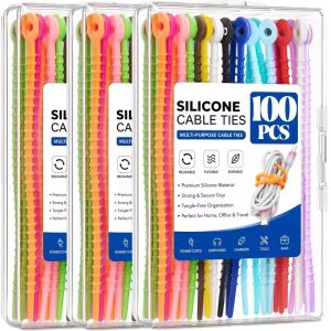 10Pcs Reusable Silicone Cable Organizer Storage Bag Tie Wire Management Zipper Tie Multi-Functional Bag Clip Organizer Clip Cable