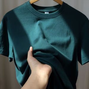 Thick Cotton T-Shirt for Men and Women 300g Loose Fit Long Sleeve Summer Casual Shirt Anti-Wrinkle Pure Color Thick Style