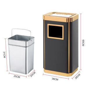 Hotel Commercial Stainless Steel Trash Can with Ashtray Fire Resistant