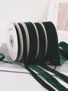 Handmade Velvet Ribbon Baking Green Single-Sided Flocking Weaving DIY Butterfly Knot Flower Bouquet Packaging Gift Ribbon