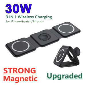 3 In 1 Ma-gnet Wireless Charger Pad Stand Foldable for Phone 14 13 12 11 Watch 30W Fast Charging Dock Station