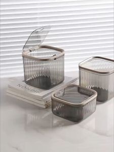 ถังขยะตั้งโต๊ะ กล่องเก็บของ โปร่งใส เรียบหรูดูแพง พร้อมฝาปิด สําหรับหอพัก สํานักงาน