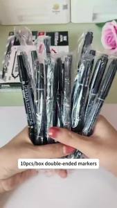 10PCS Multi Function Dual Tip Marker Pen Black Red Ink Small Twin Marker Pens(Water-based)
