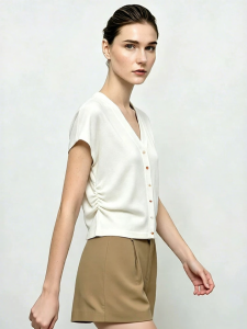 AMII | Casual V-neck Color Block Stone Button Refreshing Knit Cardigan