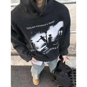 Washed out American Style Digital Direct Print Spotlight Print Heavyweight Casual Hoodie Youthful Vitality Letter/Number/Text Pattern