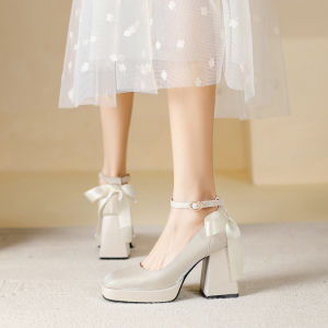 Miniature High Heels Fairy Style Midi White Chunky Heel Design Sensation Unique Single Shoes for Women Fashionable Mary Janes