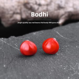 ต่างหูรูปดอกไม้ทองคำสำหรับผู้หญิง S999 เงินแท้ รูปพญานาคสีแดง รูปตัวล็อก ไม่ต้องถอด ใส่ได้ตลอดทั้งปี เครื่องประดับแฟชั่น