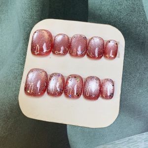 Shiny Sequin Red Cat Eye Nail Art Super Sparkling Whitening Simple False Nails Detachable Gentle Handmade Wearable Nails