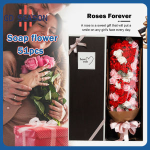 51pcs Artificial Flowers Bouquet Valentines Day Gift Roses Soap Flower Gift Box For Mothers Day Gift