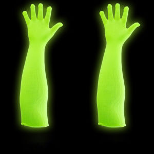 2/4pairs Fluorescent Long Green Glow in Dark Gloves Blacklight Reactive Party Supplies Birthday Concert Glowing Hand Accessories