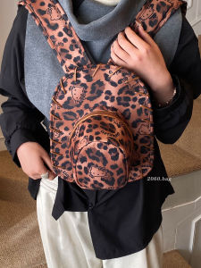 2025 New Fashion Leopard Print Casual College Style Double Shoulder Bag Versatile Commuter Crossbody Bag Hat Bag for Youth