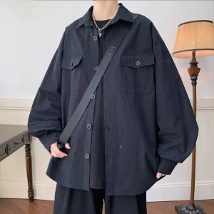 Extra Large Size 150.00kg Retro Lapels Overalls Long Sleeve Shirt Mens Clothing Spring and Autumn Hong Kong Style Casual Fancy Outwear 2