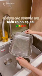 Rổ inox gác bồn rửa điều chỉnh độ dài Kaiyo chất liệu inox nguyên tấm đục lỗ siêu bền